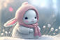 General 3060x2048 AI art animals rabbits snow winter illustration scarf
