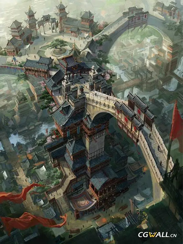 Dragon City 高耸入云霄的古代繁华建筑城市游戏场景原画-花瓣网