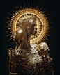 3D billelis dark death Digital Art  gold ILLUSTRATION  religion Renaissance skull