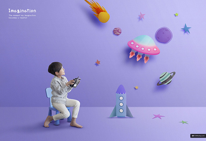 星际探索 六一儿童节 紫色背景 小宇航员...