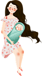 母亲节素材卡通手绘母女妈妈剪影png元素