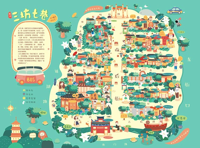 福州三坊七巷手绘地图