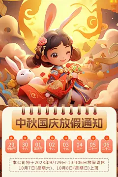 插画中秋节放假宣传海报