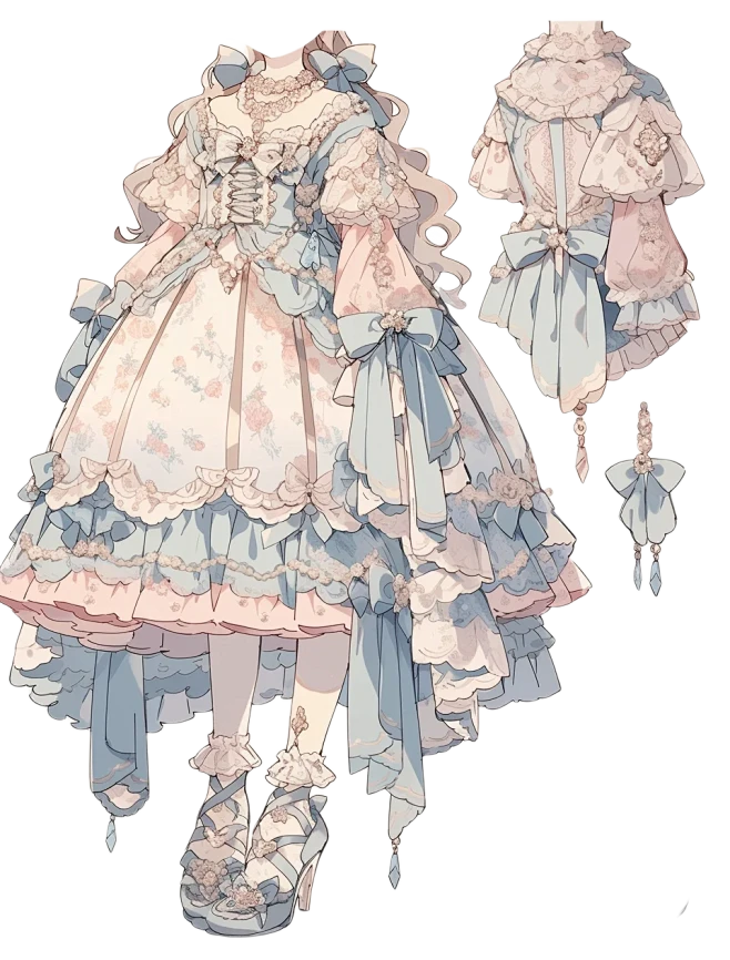 连衣裙｜oc服设洛丽塔手帐插画素材｜第十弹-花瓣网