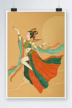 手绘国风敦煌文化美女设计插画
