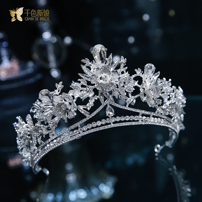 千色新娘皇冠头饰2022新款结婚拖尾婚纱...