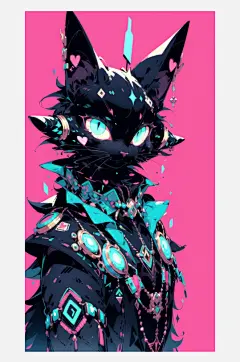 数字艺术超现实插画镭射猫插画创意猫装饰-众图网