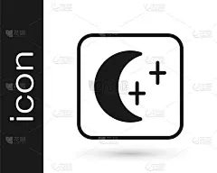 黑月亮和星星图标孤立的白色背景。多云的夜晚的迹象。睡眠的梦想的象征。满月。晚上或就寝时间标志。向量