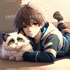 二次元猫和男孩  - 源文件下载【酷图网】二次元,猫,布偶猫,男孩,头像,插画,动漫