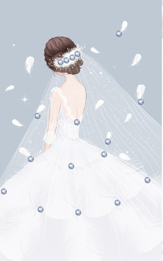 女神背影卡通女孩女孩背影卡通插画美女连衣裙板绘鼠绘背影女孩婚纱