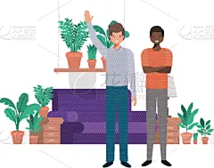 性格,起居室,头像,青年男人,沙发,现代,自然美,植物,相伴,站