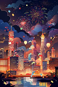 AI数字艺术国庆节建筑漫画扁平风插画