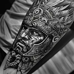 手臂上有纹身的男人的纹身艺术特写