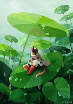 绘本插画超话
【绿色调插画灵感】最近雨水逐渐增多，植物长的都绿油油的，by Justyna Hołubowska-Chrząszczak
#插画# ​​​​