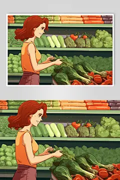 AI数字艺术菜市场生鲜蔬菜市场线条插画-众图网