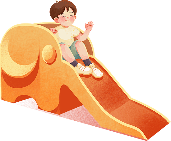 写实噪点儿童节场景插画-男孩滑滑梯
