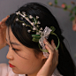 色彩 铃兰珍珠发箍仙女森系超仙绿色蕾丝蝴蝶结复古压发头饰头箍-淘宝网