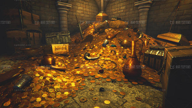 UE4次世代宝箱金银珠宝财富宝藏金币堆金_liang1003567551作品_场景场景部件场景场景部件_cg模型网