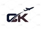 initial letter c and k with aviation logo design