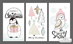 卡通手绘北极熊企鹅麋鹿松鼠动物圣诞卡片插画图案矢量素材-淘宝网