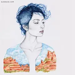 来自Hallie Elizabeth 的一组充满梦幻色彩的水彩肖像插画。
