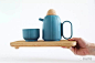 创意茶具设计、木头与陶瓷的结合、木质锯齿托盘