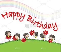 矢量卡通女孩捧着鲜花生日快乐卡片