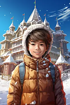 寒冷东北冬季游学旅游插画