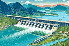 水坝发电风景插画