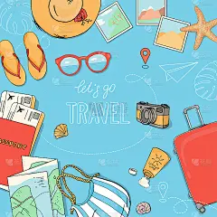 以夏季旅游、休闲、冒险为主题的海报。文件，行李和旅行配件。