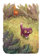 Little Big Adventures Of A Cat Lost In The Woods : This new art series, created by Alena Tkach for NeonMob, is the story of a curious kitty named Pinkerton. Told through two beautifully illustrated images, our tiny hero makes new friends getting lost in t