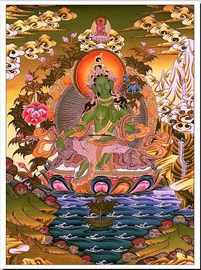 绿度母唐卡-花瓣网