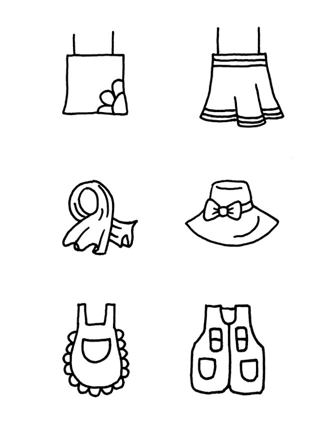 原创卡通衣服服装简笔画手绘插画手账素材~...