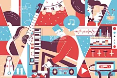 矢量几何扁平风插画  - 源文件下载【酷图网】现代,创意,几何,简约,个性,图案,扁平风,互联网,插画,AI,矢量,设计素材,UI,背景,底纹,纹理