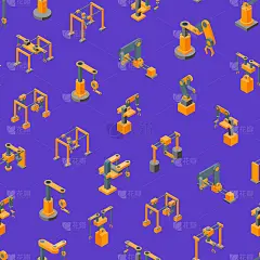 输送机机器机器人手无缝模式背景等角视图。向量