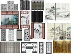 新中式木质铝合金屏风雕花隔断格栅草图大师SU模型sketchup素材库-淘宝网
