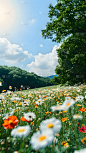 春天春季春日3D立体C4D实景旷野花田场景背景图片素材