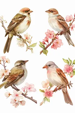 国潮风花鸟画手绘图库