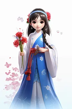 古装汉服女孩赏花人物模型图片