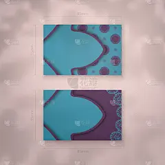 蓝绿色的名片模板与豪华紫色装饰您的品牌。