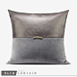 ELIN LONYAIN新品现代轻奢灰色皮质拼接金属扣装饰靠垫抱枕沙发枕