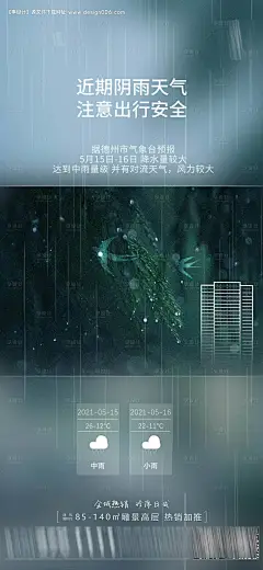 源文件下载【温馨提示暴雨海报 】编号：75000024533524155