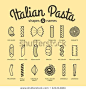 Italian Pasta, shapes and names collection. Vector illustration, part 1.