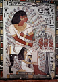 Egyptian wall painting – Sennefer seated with wife Tomb Of Vines – Thebes , Egypt: 