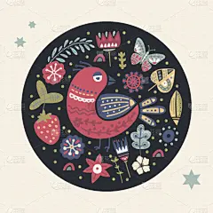 可爱的,鸟类,卡通,贺卡,婴儿,圆形,纺织品,华丽的,性格,复古