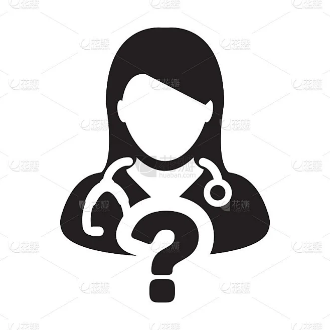 医学图标向量医生咨询女性头像与问题符号象形图素材-花瓣网