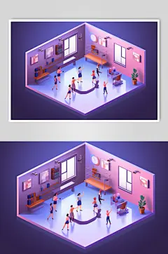 AI数字艺术扁平化多人运动场景插画