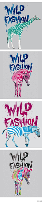 创意工坊：由艺术家jose Luis Romero创作的Wild Fashion 系列插画，用靓丽的色彩条纹颠覆斑马和长颈鹿的原始颜色，非常有个性！
