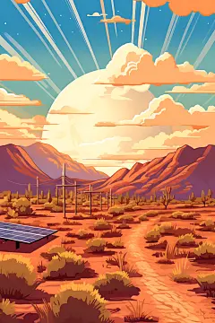 太阳能发电环保光伏发电扁平风插画