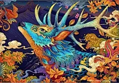 【 手绘四季之鹿】唯美华丽浮世绘风格 　作者：Rlon Wang ​​​​